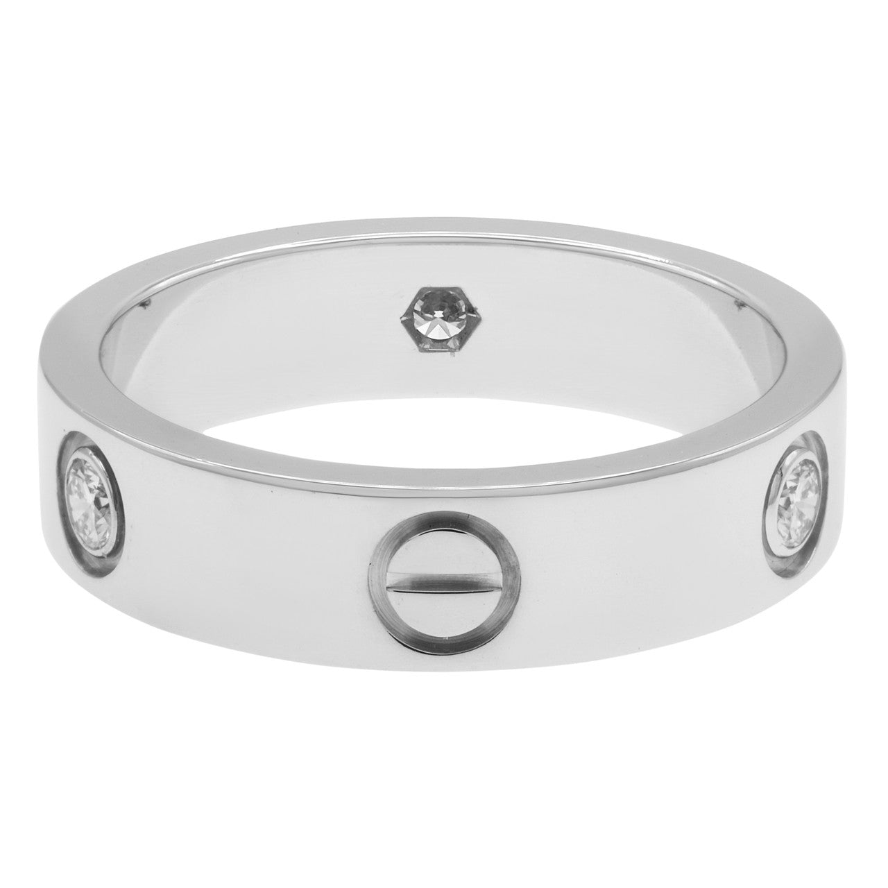 Exclusive Cartier 18K White Gold 3 Diamond Love  Ring — Side View