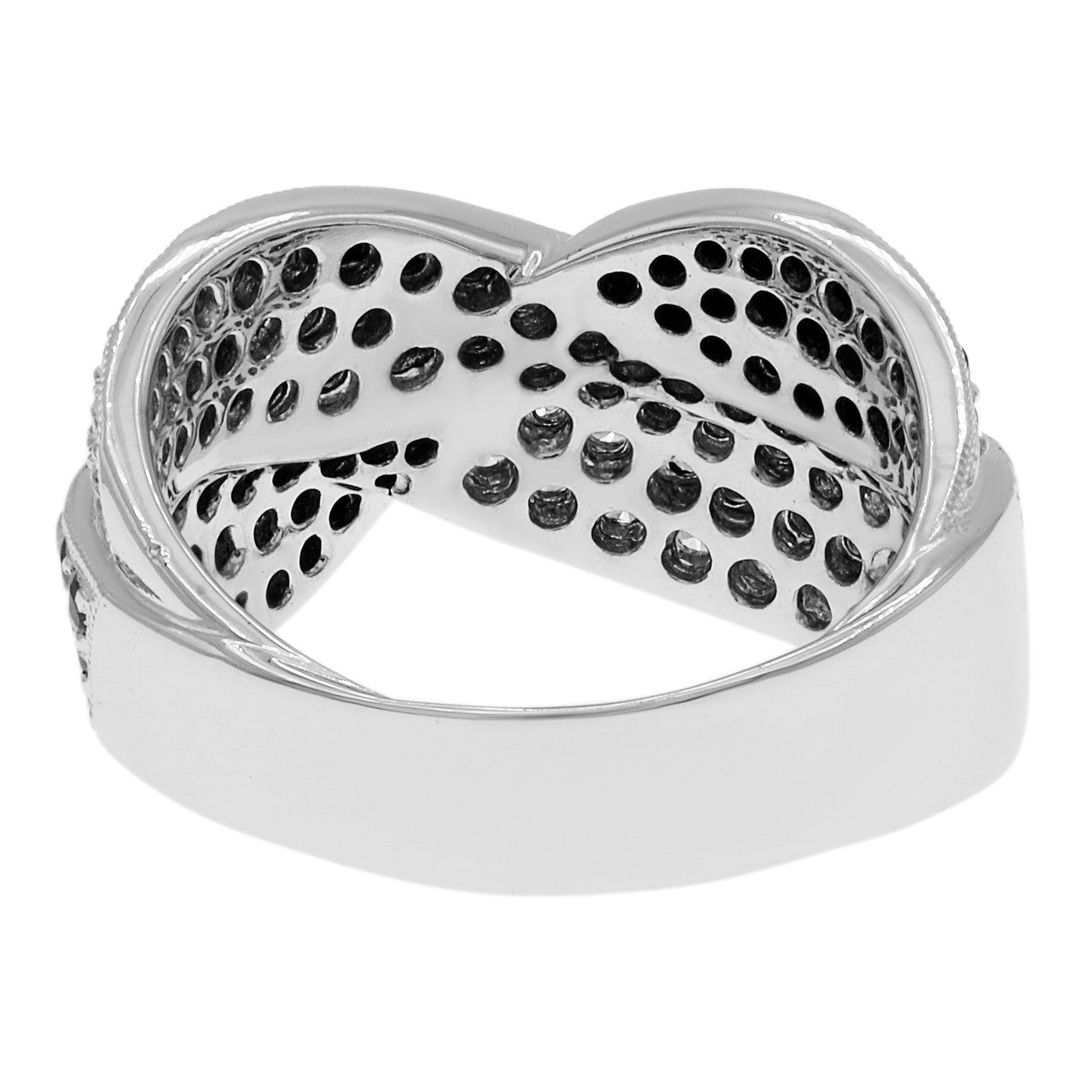 Exclusive 18K White Gold Black Diamond Crossover Ring — 5.75 — Side View