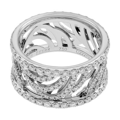 Exclusive De Beers 18K White Gold Diamond Aria Band Ring — Front View