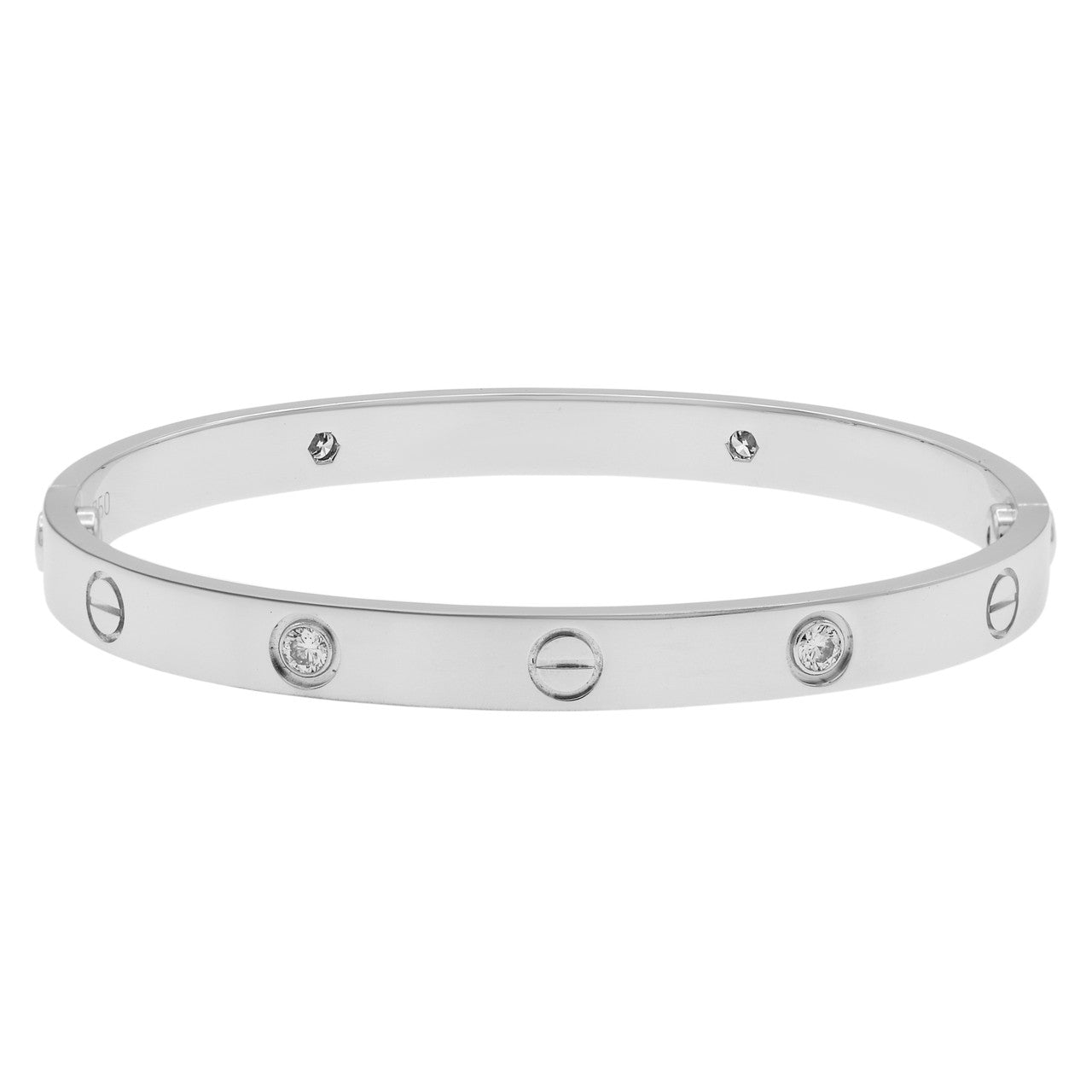Exclusive Cartier 18K White Gold 4 Diamond Love  Bracelet — Side View