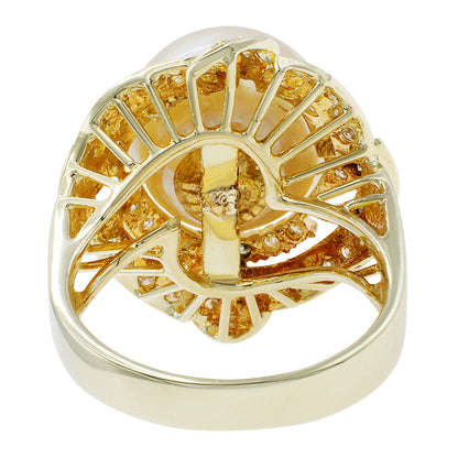 Exclusive 14K Yellow Gold South Sea Pearl Diamond Ring — 4.75 — Back View