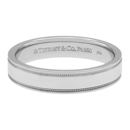 Exclusive Tiffany & Co. Platinum Diamond Double Milgrain Band Ring — Side View