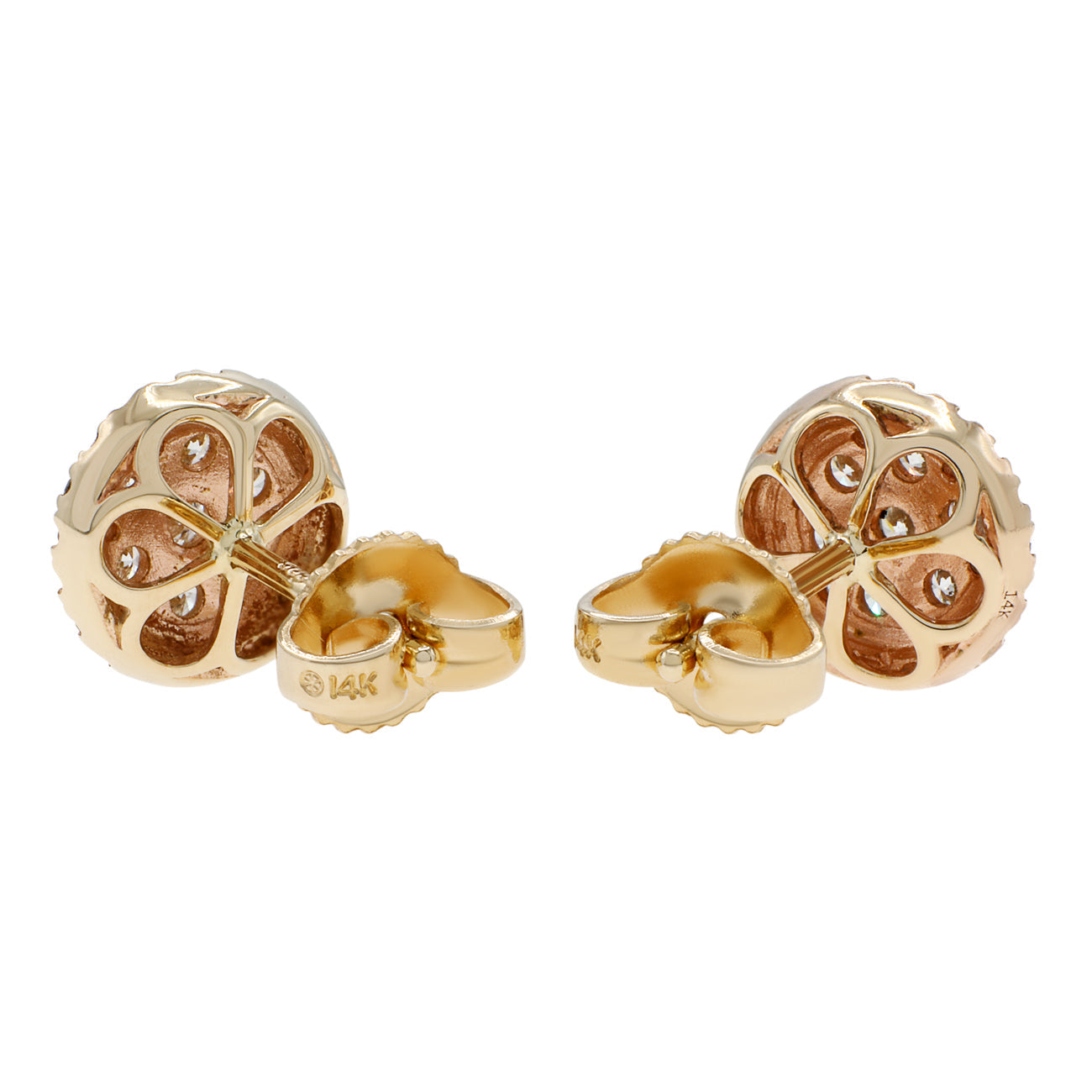 Exclusive 14K Yellow Gold 0.90 Carat Cluster Diamond Earrings — Side View