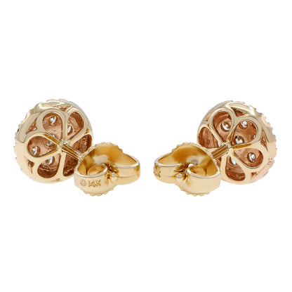Exclusive 14K Yellow Gold 0.90 Carat Cluster Diamond Earrings — Side View