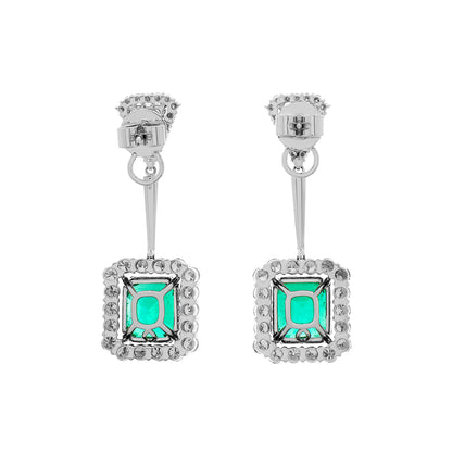 Exclusive 18K White Gold 7.33 Carat Emerald Diamond Earrings — Side View