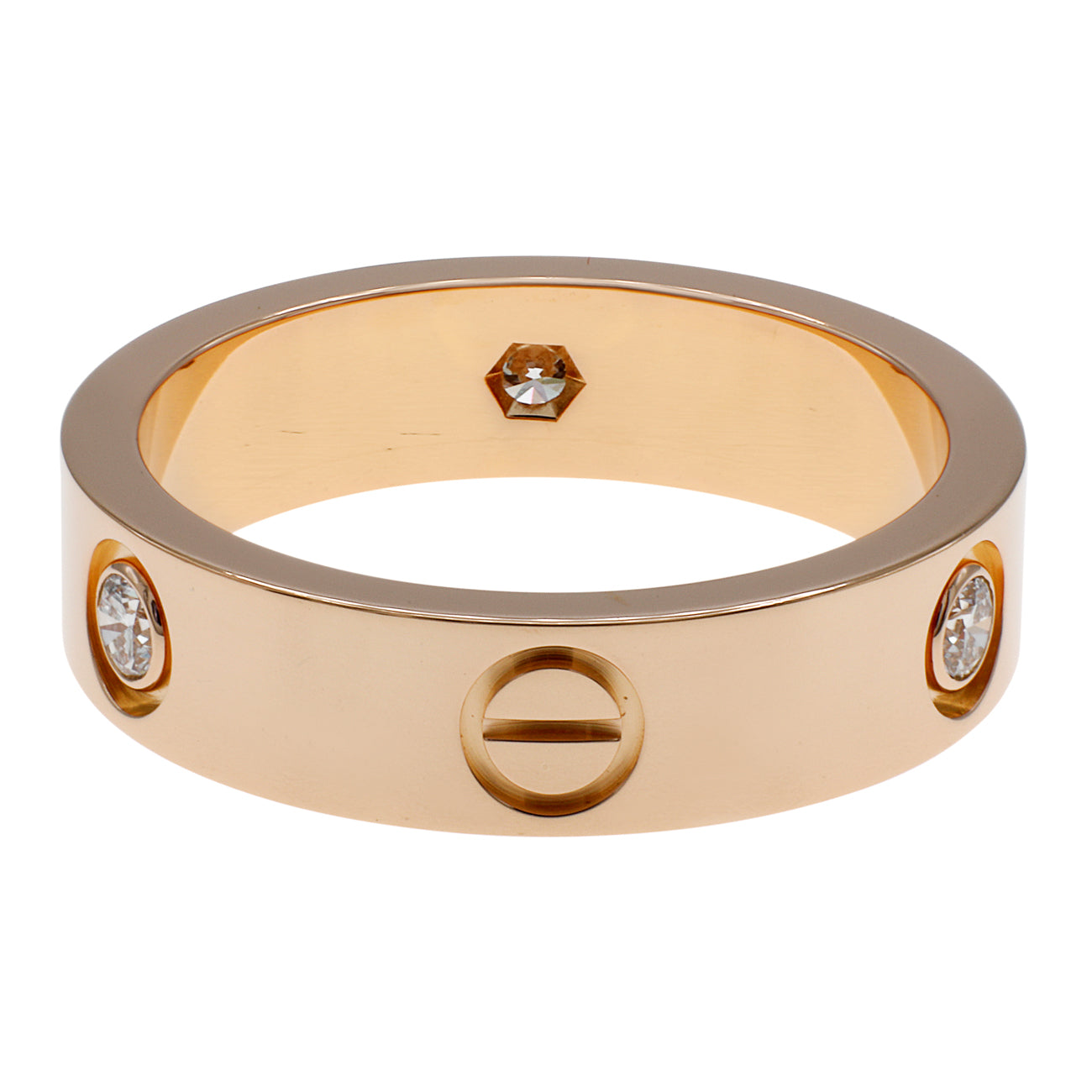 Exclusive Cartier 18K Rose Gold 3 Diamond Love Ring — Side View