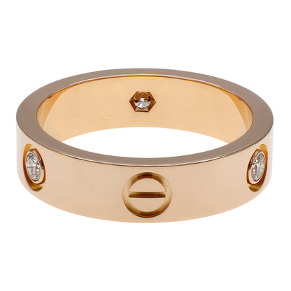 Exclusive Cartier 18K Rose Gold 3 Diamond Love Ring — Side View