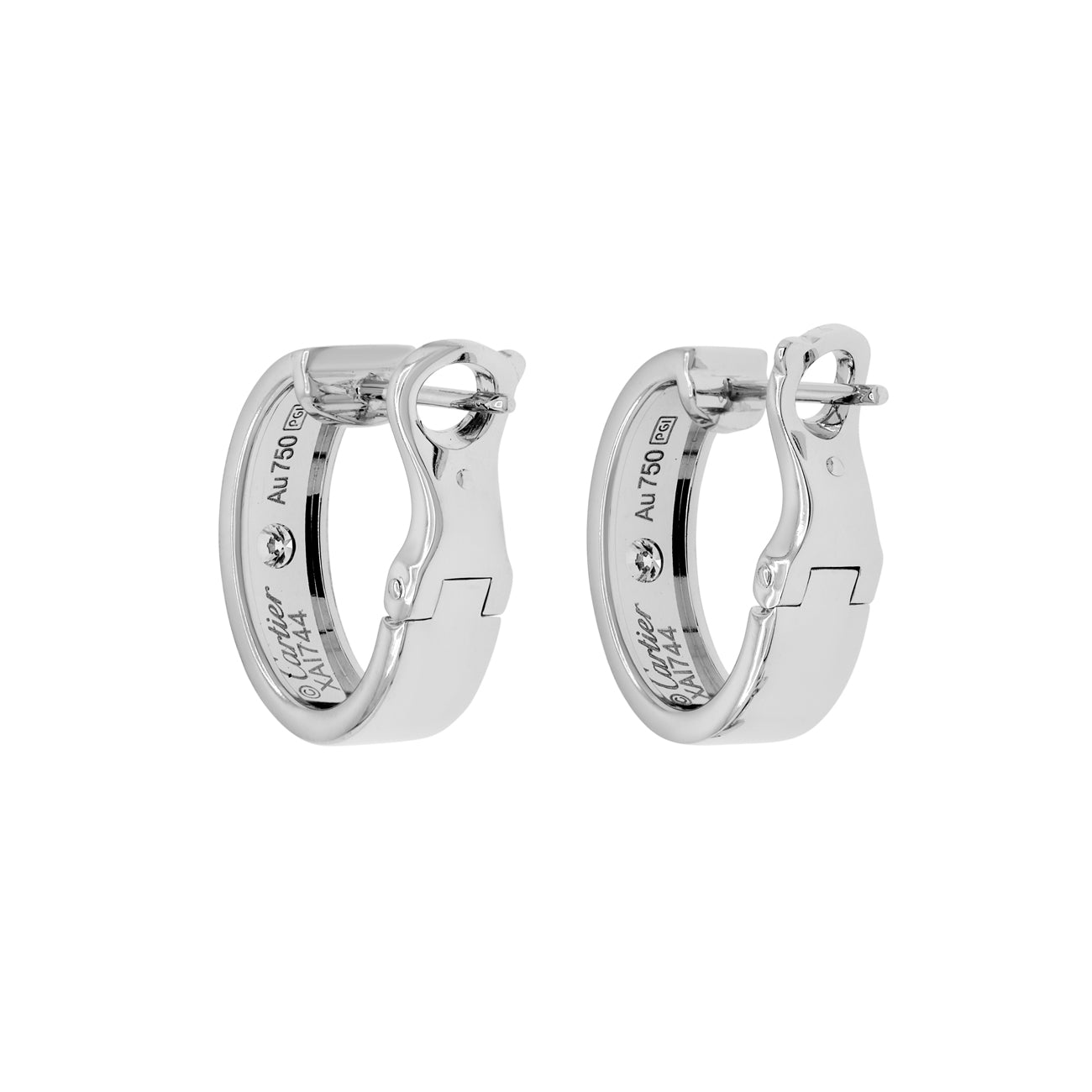 Exclusive Cartier 18K White Gold Diamond Love Earrings — Side View