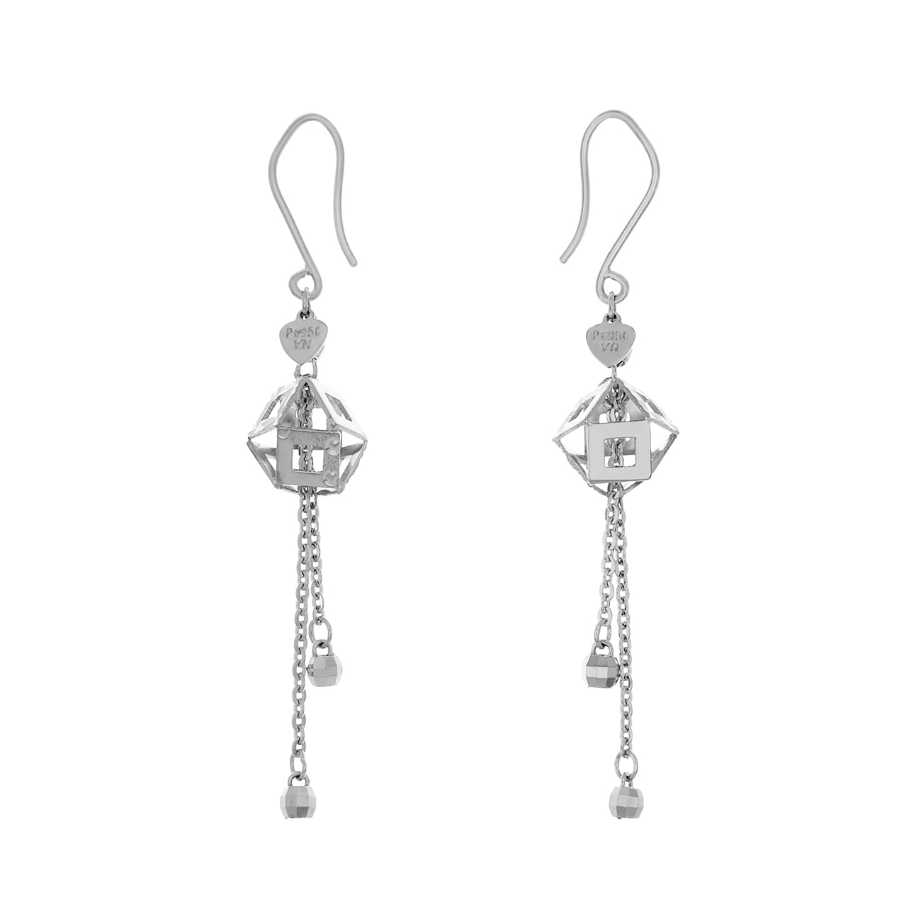 Exclusive Platinum Geometric Drop Earrings — Side View