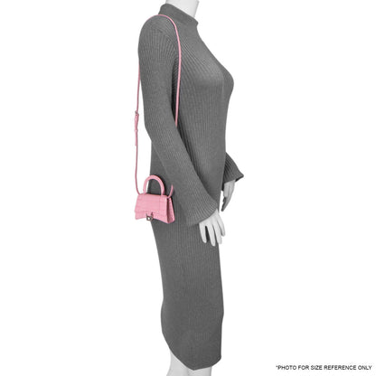 Exclusive Balenciaga Pink Crocodile Embossed Shiny Calfskin Mini Hourglass Top Handle Bag — Alternate View 10
