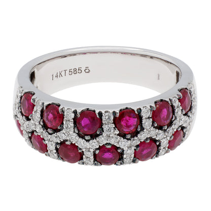 Exclusive 14K White Gold Ruby Diamond Ring — 5.5 — Front View
