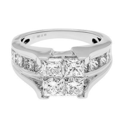 Exclusive 18K White Gold 3.48 Carat Princess Cluster Ring — Front View