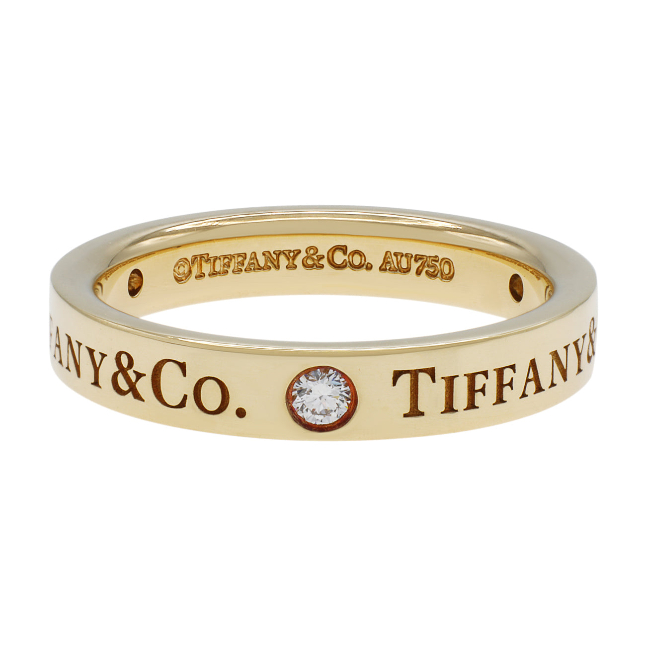 Exclusive Tiffany & Co 18K Yellow Gold Diamond 3mm Band Ring — Front View