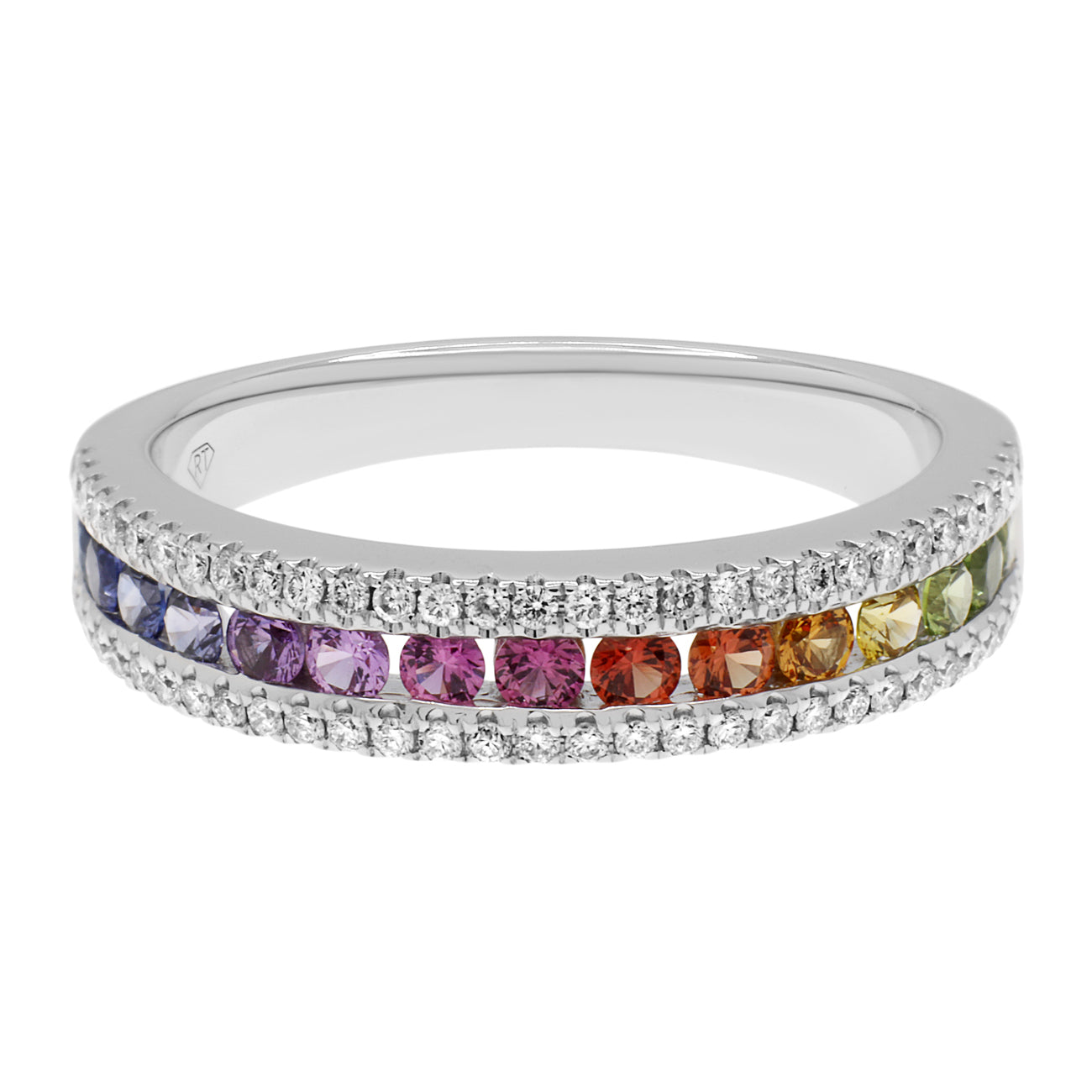 Exclusive 18K White Gold 0.88 Carat Rainbow Sapphire Diamond Ring — Front View