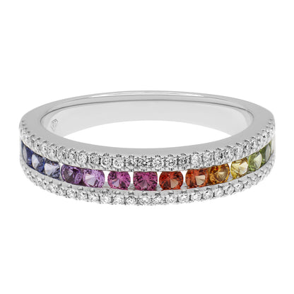 Exclusive 18K White Gold 0.88 Carat Rainbow Sapphire Diamond Ring — Front View