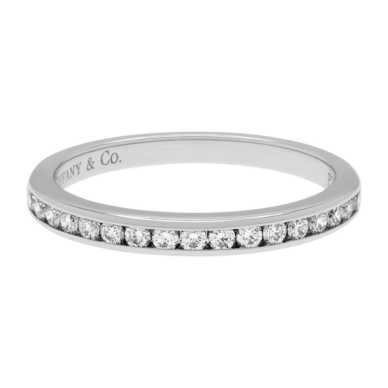 Exclusive Tiffany & Co. Platinum Diamond 2mm Half Circle Wedding Band — Front View