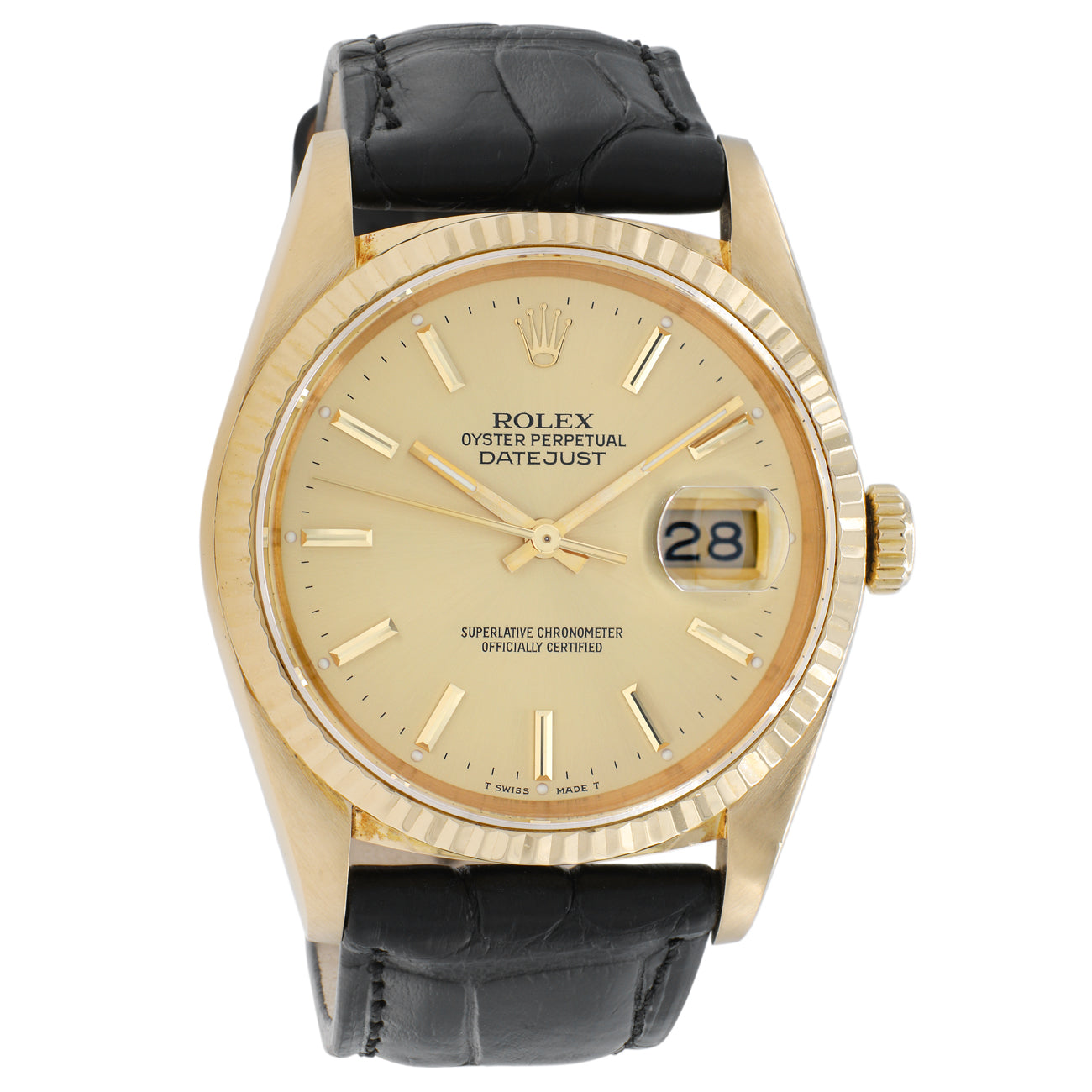 Exclusive Rolex 18K Yellow Gold Datejust 36 16238 — Front View