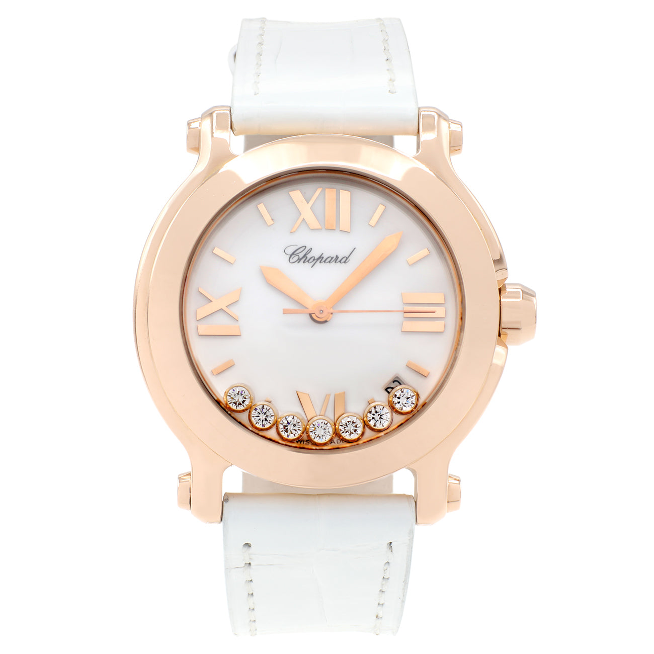 Exclusive Chopard 18K Rose Gold Diamond Happy Sport 4183 — Front View