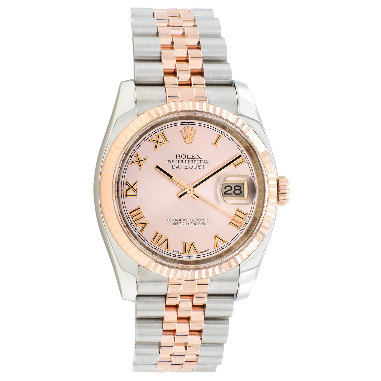 Exclusive Rolex 18K Rose Gold Stainless Steel Datejust 36 116231 — Front View