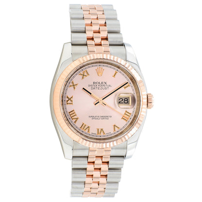 Exclusive Rolex 18K Rose Gold Stainless Steel Datejust 36 116231 — Front View