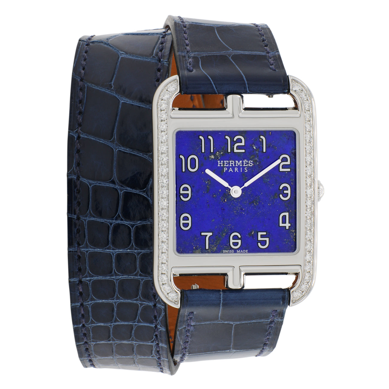 Exclusive Hermes Stainless Steel Diamond Cape Cod CC3.730 — Front View