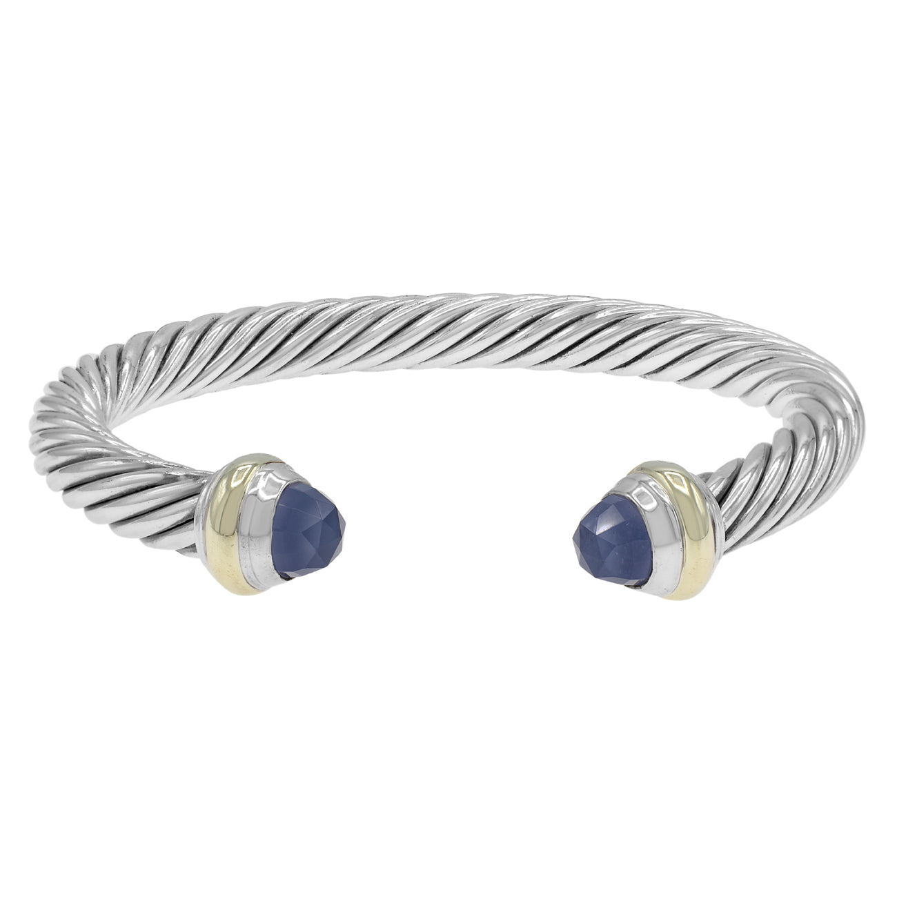 Exclusive David Yurman Sterling Silver 14K Chalcedony 7mm Cable Classics Bracelet — Front View