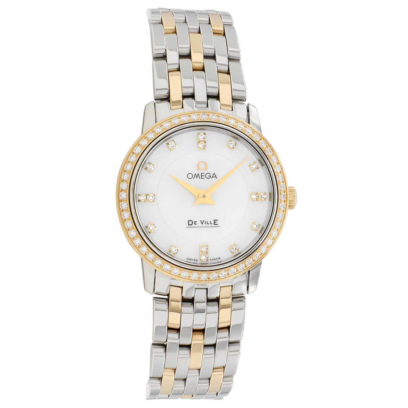 Exclusive Omega Stainless Steel 18K Yellow Gold Diamond De Ville Prestige 413.25.27.60.55.001 — Front View