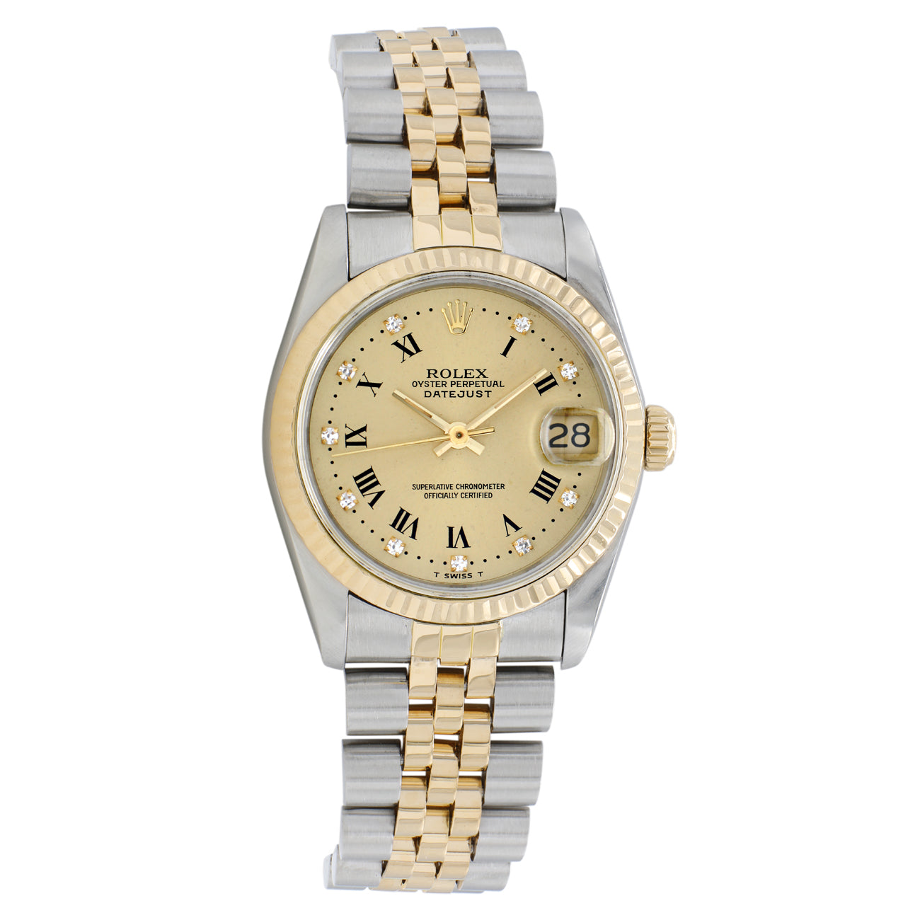 Exclusive Rolex 18K Yellow Gold Stainless Steel Datejust 31 68273 — Front View