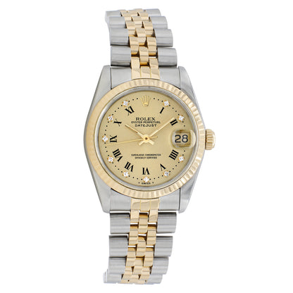 Exclusive Rolex 18K Yellow Gold Stainless Steel Datejust 31 68273 — Front View