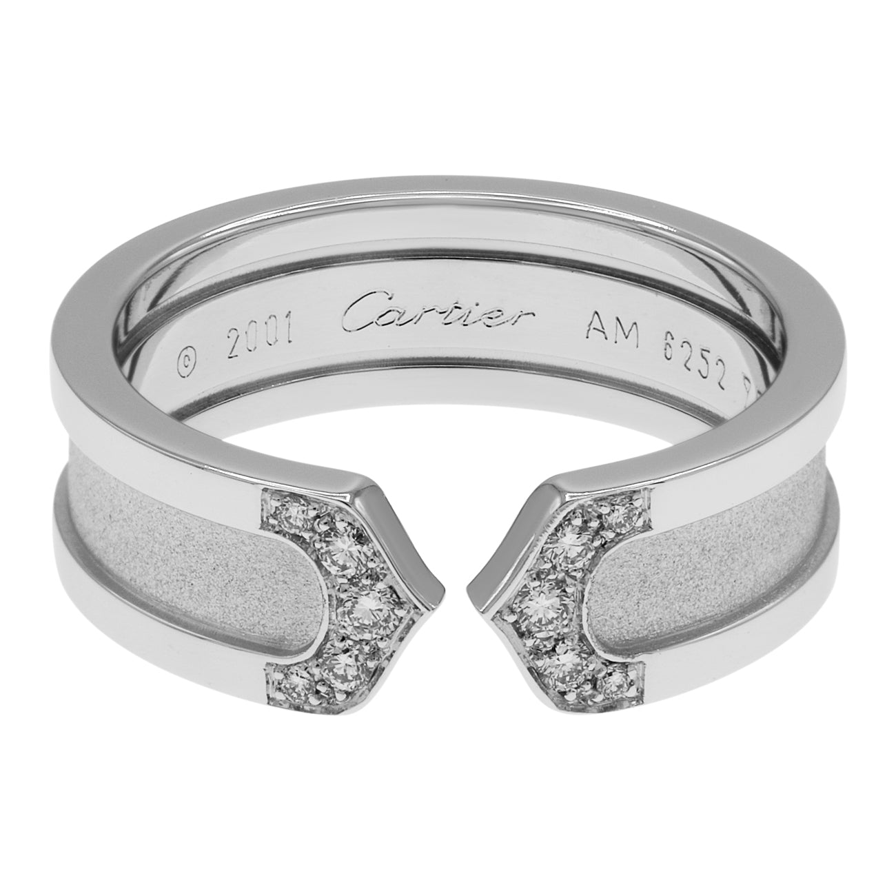 Exclusive Cartier 18K White Gold Diamond C de Cartier Ring — Front View