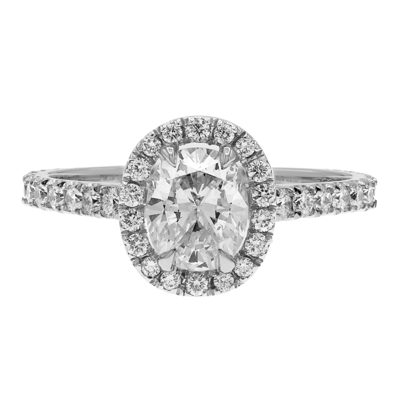 Exclusive 18K White Gold 0.75 Carat Oval Diamond Halo Ring — 5 — Front View