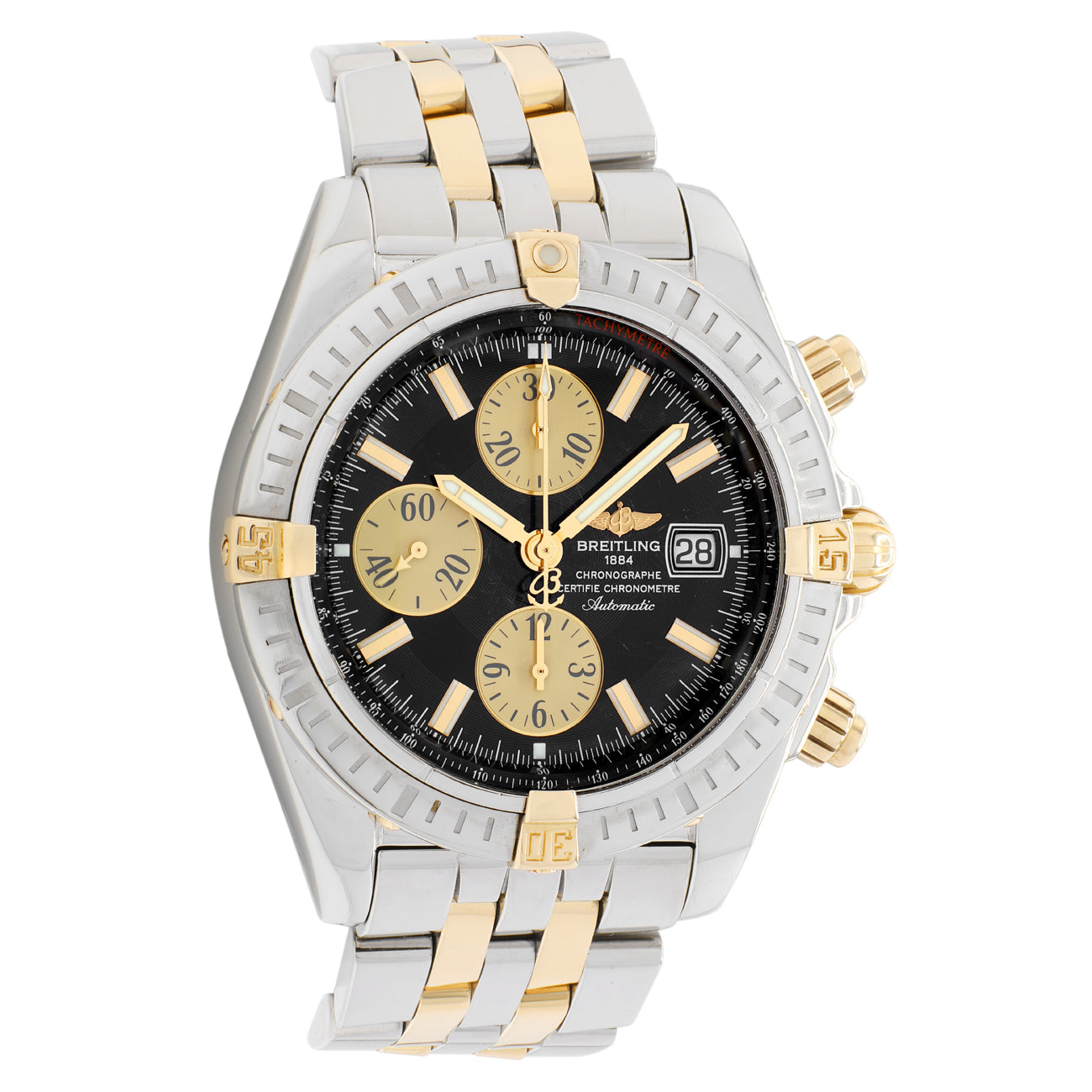 Exclusive Breitling Stainless Steel 18K Yellow Gold Chronomat Evolution B13356 — Front View