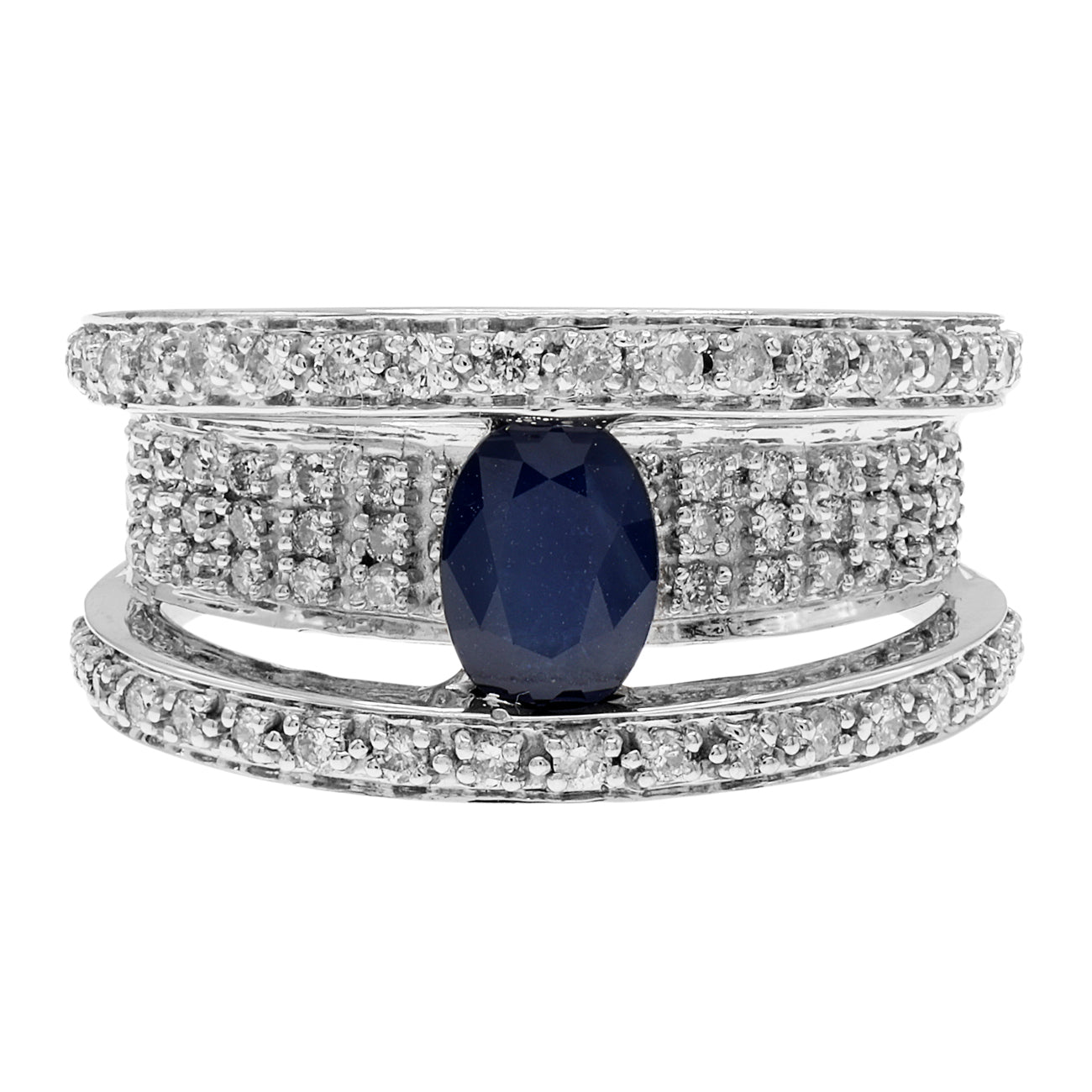 Exclusive 14K White Gold 0.87 Carat Blue Sapphire Ring — Front View