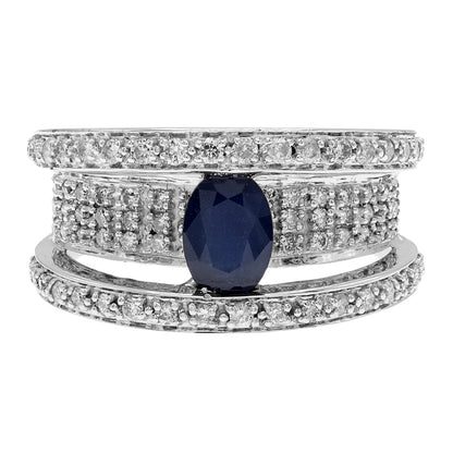 Exclusive 14K White Gold 0.87 Carat Blue Sapphire Ring — Front View