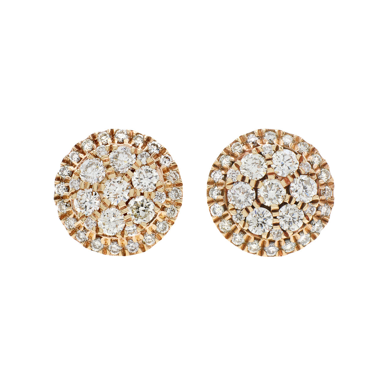 Exclusive 14K Yellow Gold 0.90 Carat Cluster Diamond Earrings — Front View