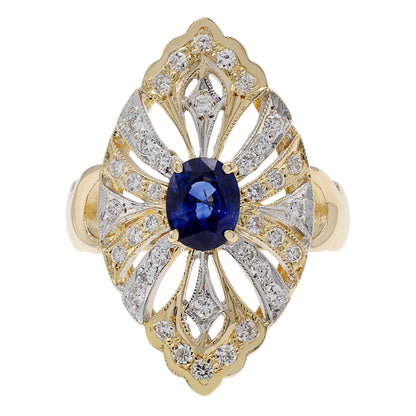 Exclusive 14K Yellow Gold 0.83 Carat Oval Sapphire Ring — 4.25 — Front View