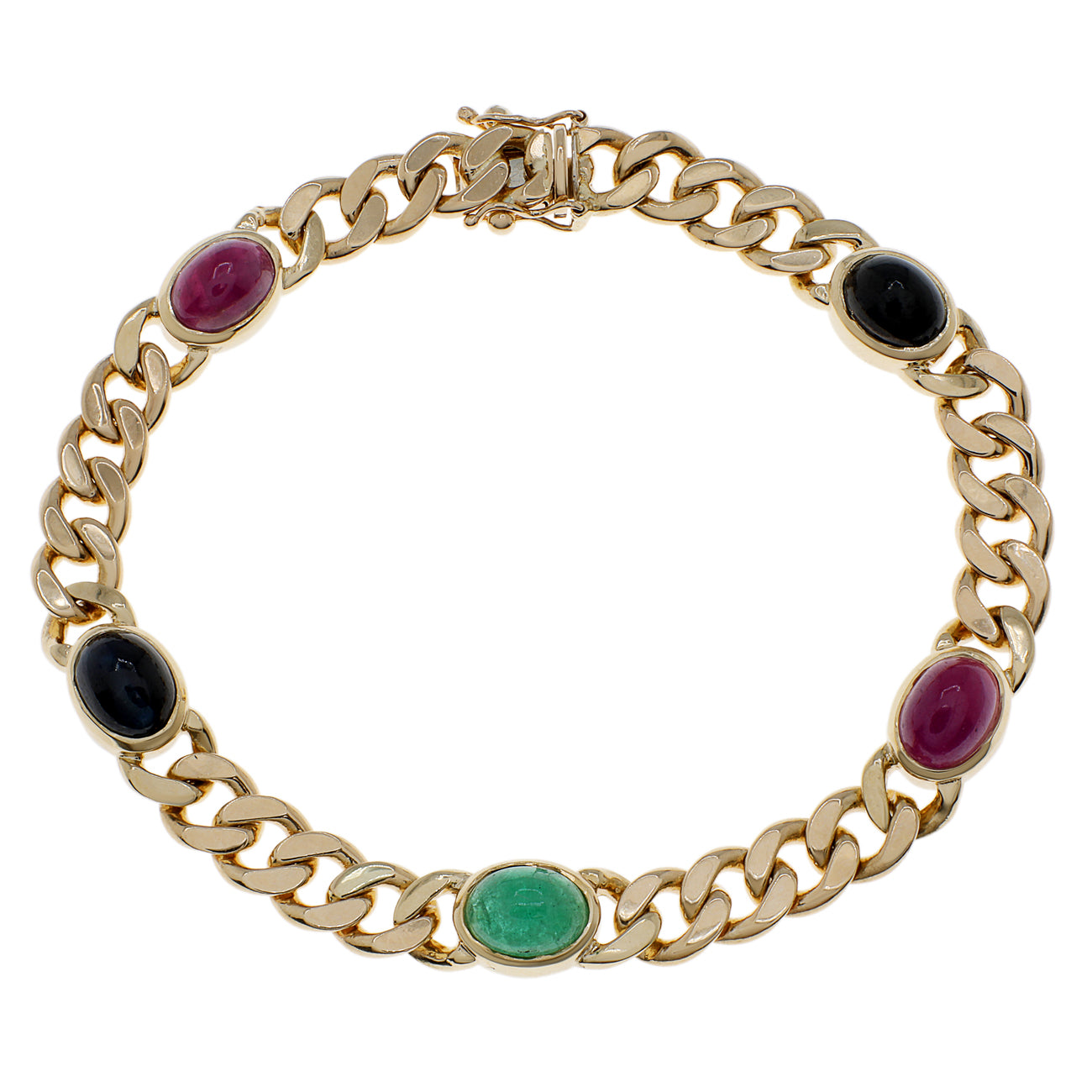 Exclusive 14K Yellow Gold Ruby Sapphire Emerald Bracelet — Front View