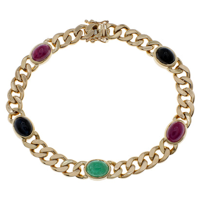 Exclusive 14K Yellow Gold Ruby Sapphire Emerald Bracelet — Front View