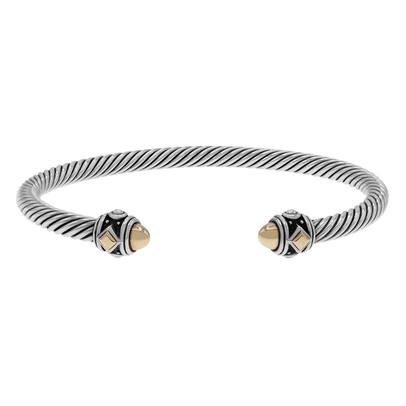 Exclusive David Yurman Sterling Silver 18K 4mm Renaissance Classic Cable Bracelet — Front View
