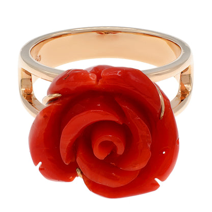 Exclusive 18K Rose Gold Coral Rose Blossom Ring — 4 — Front View