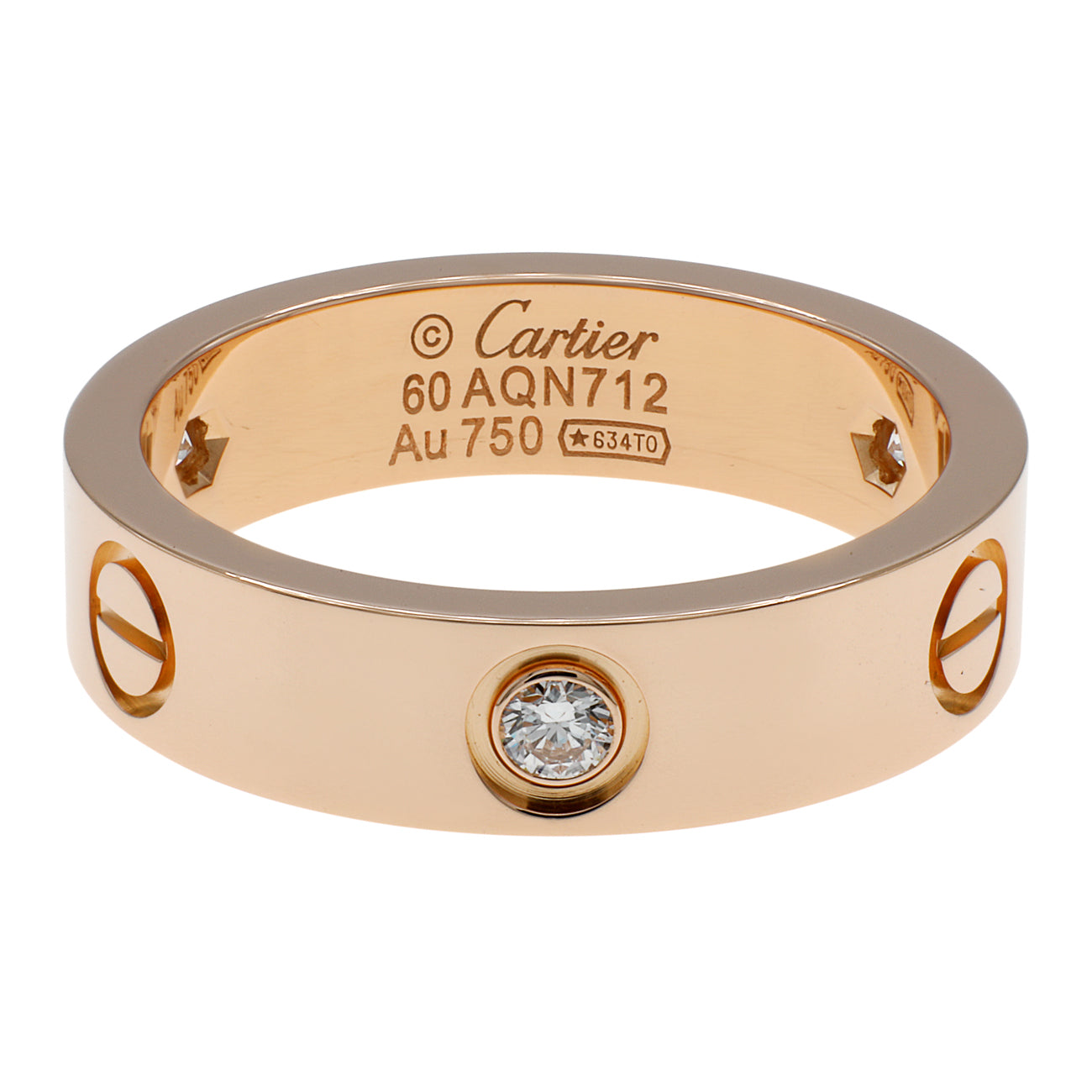 Exclusive Cartier 18K Rose Gold 3 Diamond Love Ring — Front View