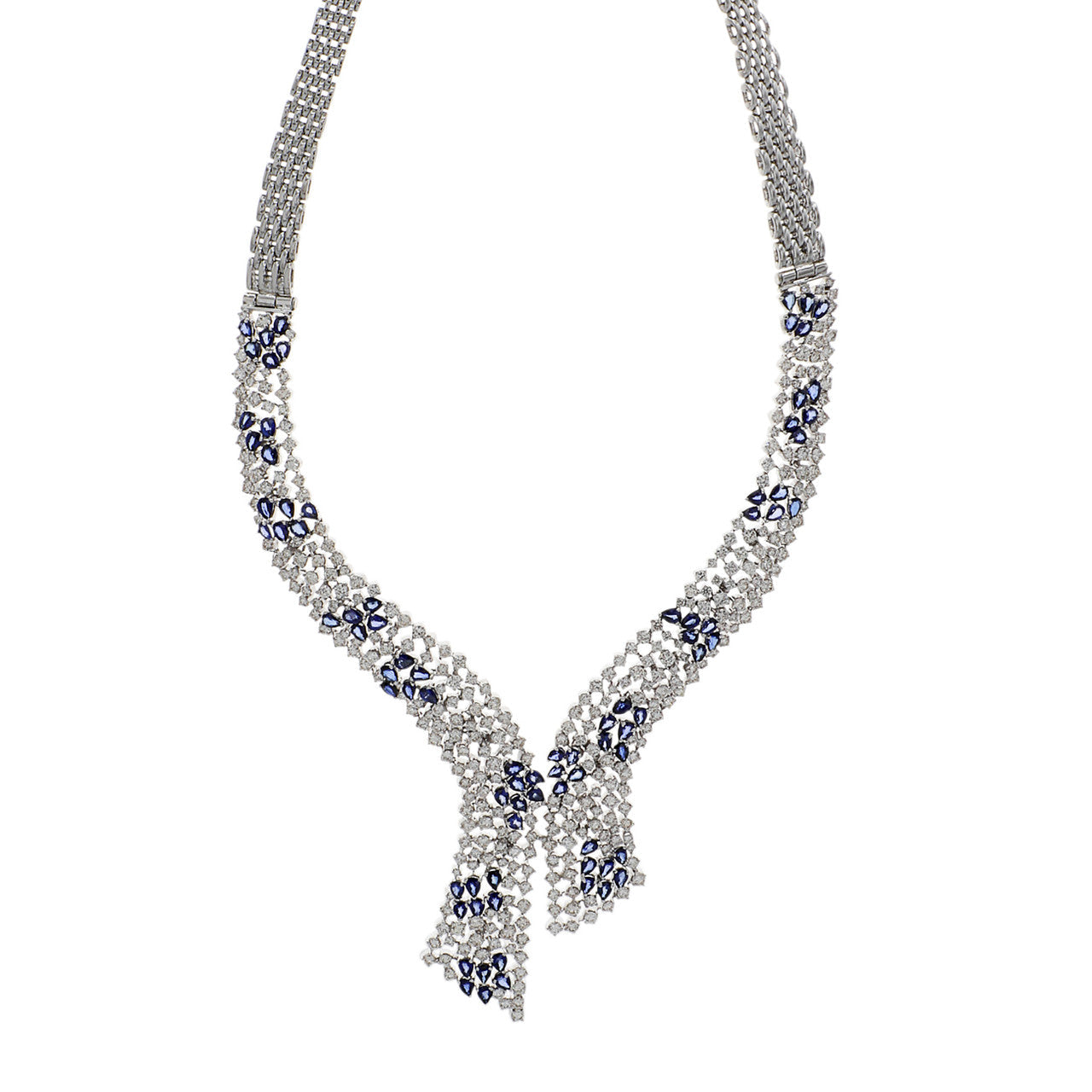 Exclusive 14K White Gold 14.74 Carat Sapphire & Diamond Collier Necklace — Front View