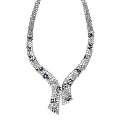 Exclusive 14K White Gold 14.74 Carat Sapphire & Diamond Collier Necklace — Front View