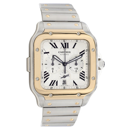 Exclusive Cartier Stainless Steel 18K Yellow Gold Santos Chronograph W2SA0008 — Front View