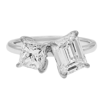 Exclusive 18K White Gold 2.90 Carat Toi et Moi Ring — 3.5 — Front View