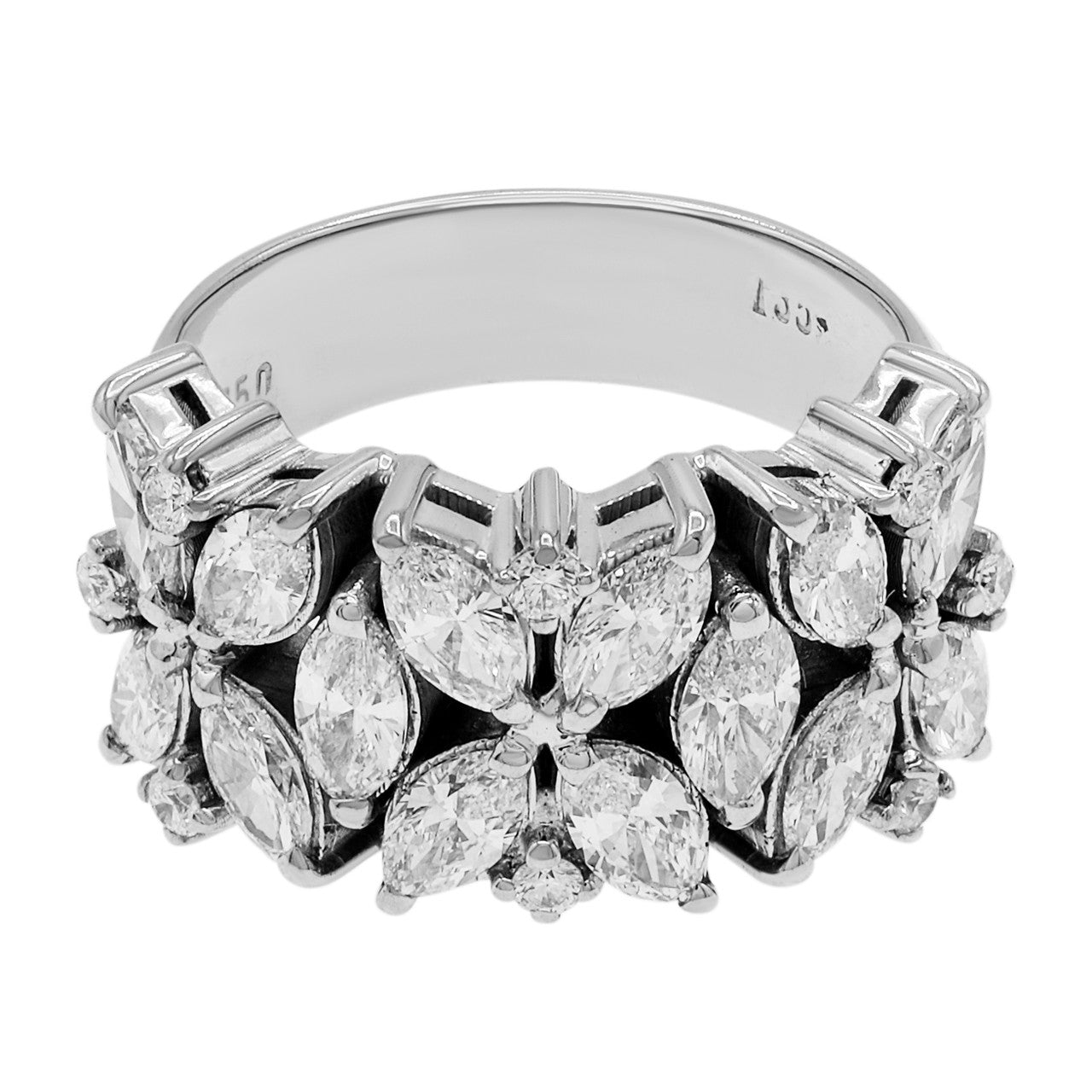 Exclusive 18k White Gold 3.98 Carat Quatrefoil Blossom Marquis Ring — 6.25 — Front View