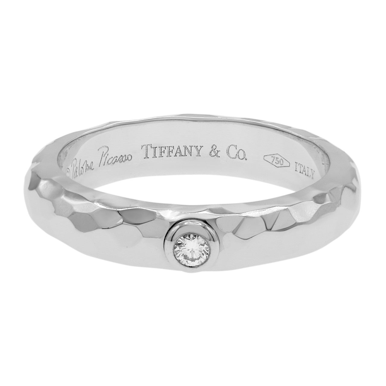 Exclusive Tiffany & Co. 18K White Gold Paloma Picasso Hammered Solitaire Ring — Front View