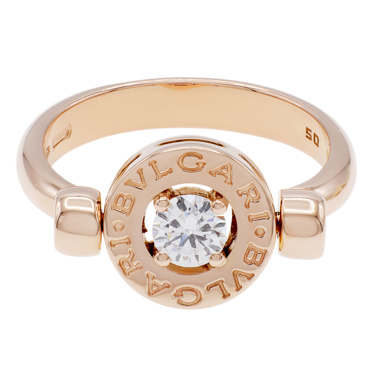 Exclusive Bulgari 18K Rose Gold Diamond Bvlgari Bvlgari Flip Ring — Front View