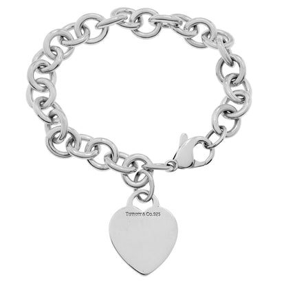 Exclusive Tiffany & Co. Sterling Silver Heart Tag Charm   Bracelet — Front View