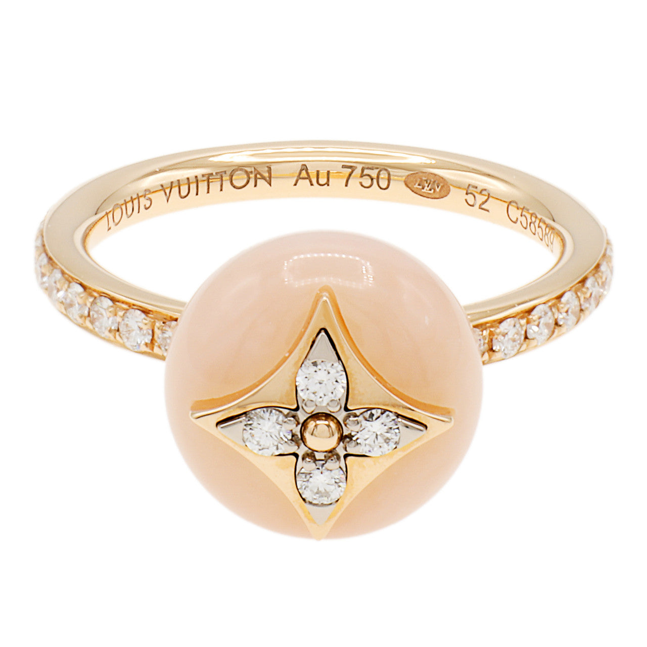 Exclusive Louis Vuitton 18K Pink Gold Pink Opal Diamond Color Blossom Ring — Front View